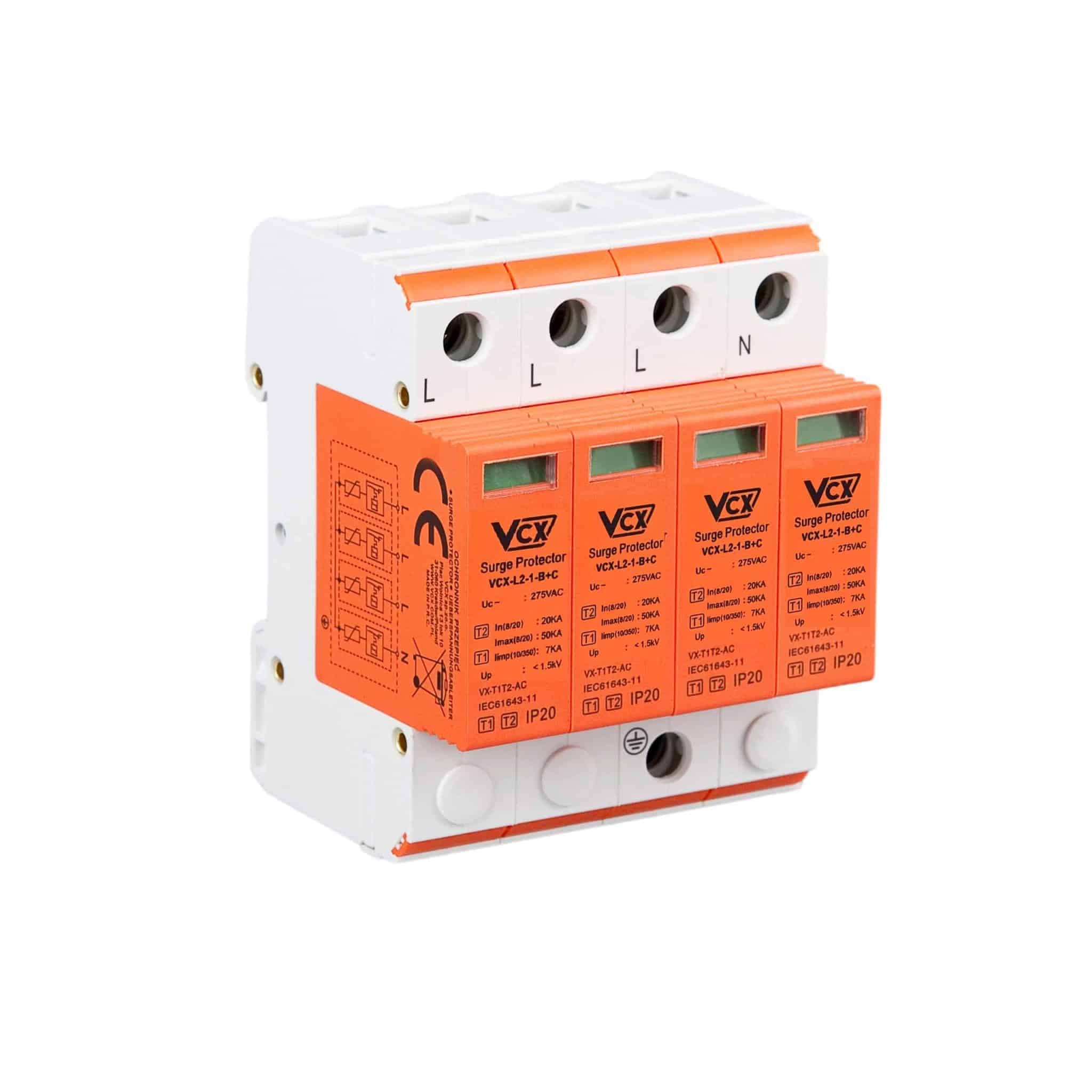 7ka-ac-mod-x-1 AC Prepäťová ochrana T1T2 4P VCX (B+C) 7kA – Obrázok 1