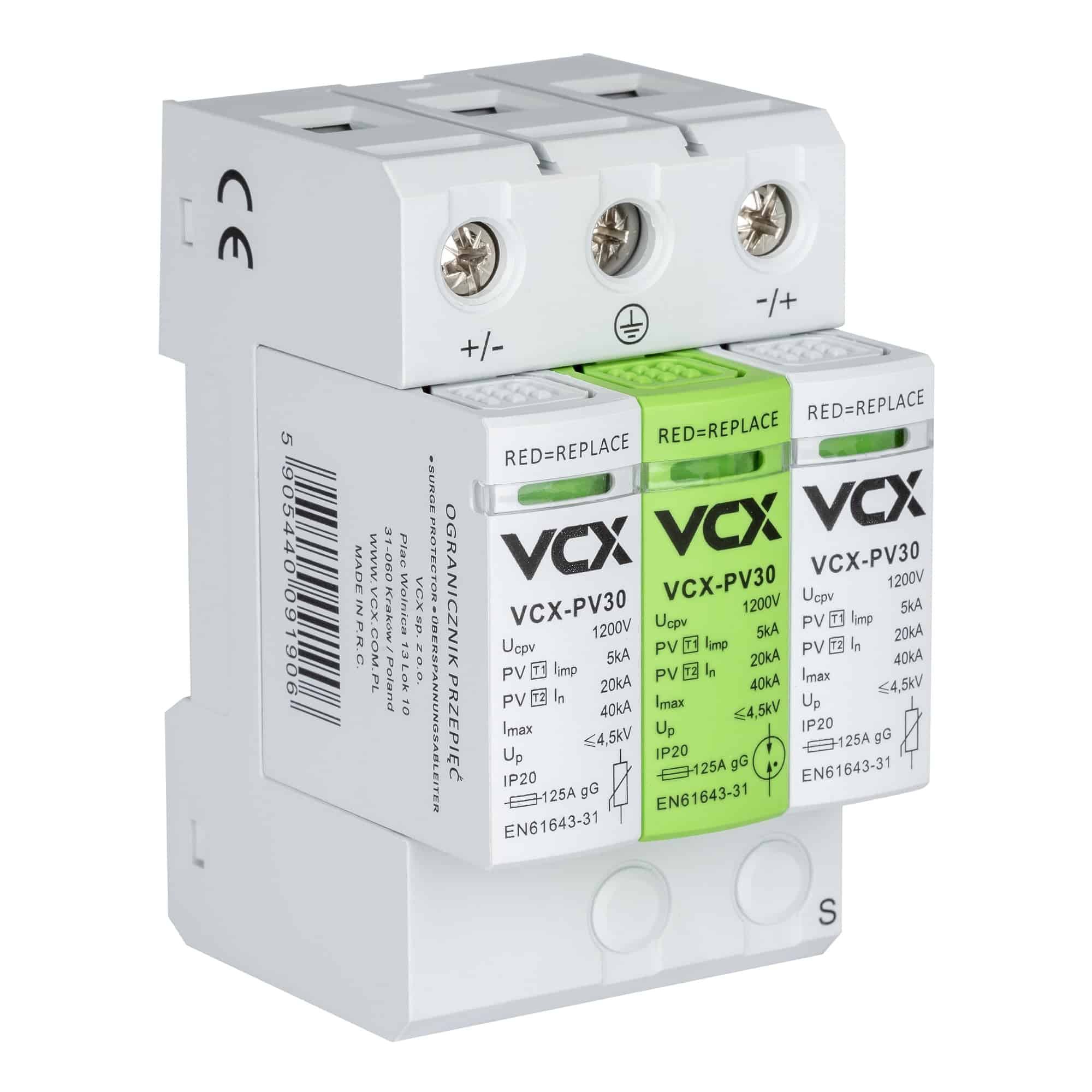 DC-BC3P-1200V-5KA-PV30-min DC Prepäťová ochrana T1T2 3P VCX pre fotovoltiku 1200V (B+C) 5kA – Obrázok 1