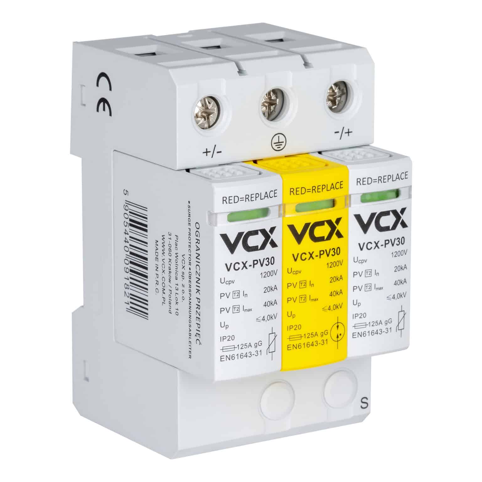DC-C3P-1200V-PV30-1536x1536 DC Prepäťová ochrana T2 3P VCX pre fotovoltiku (B) 40kA – Obrázok 1