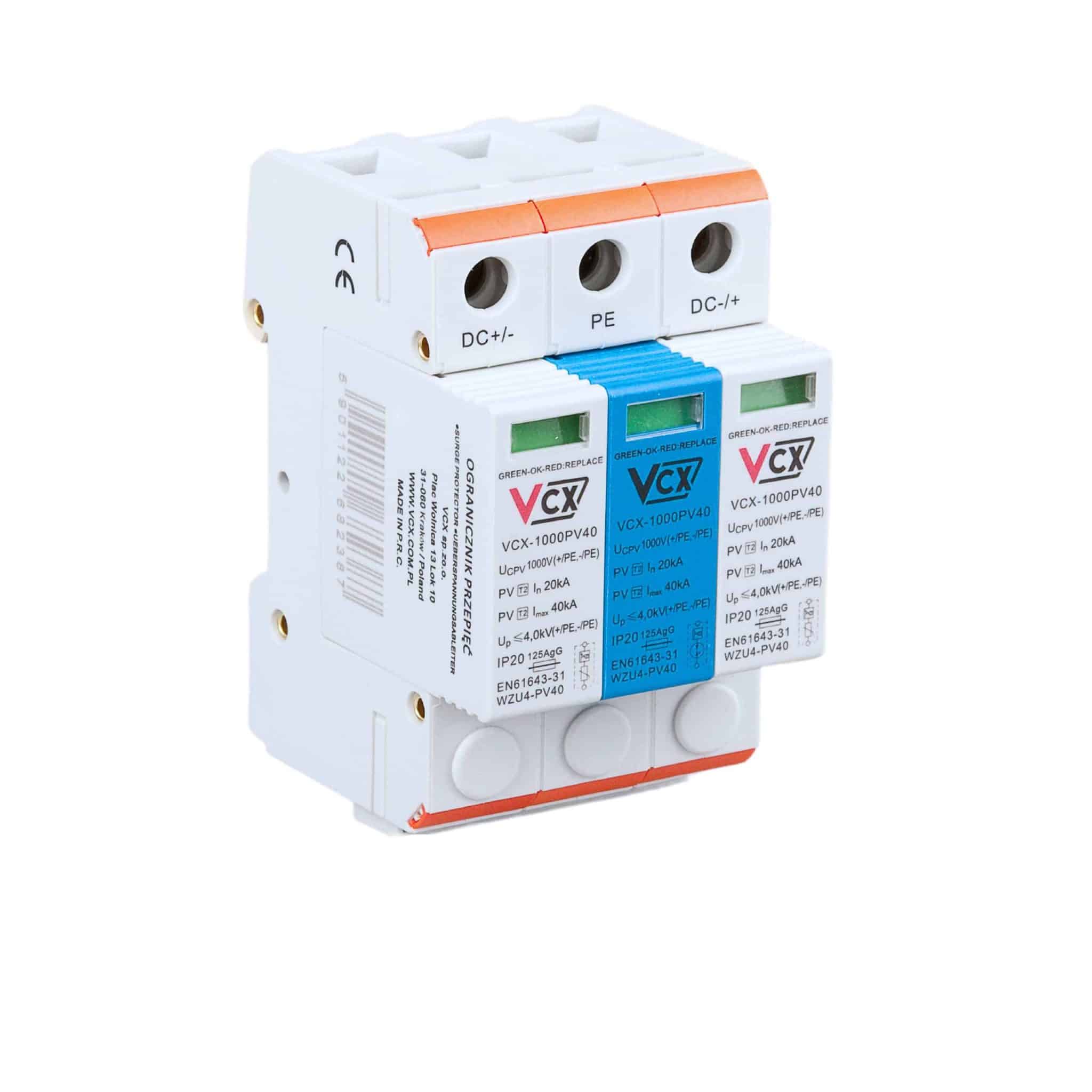 zvodič_prepätia_fotovoltika DC Prepäťová ochrana T2 3P VCX pre fotovoltiku 1000V (B) 40kA – Obrázok 1