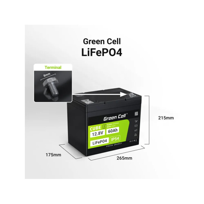 LiFePO4 batéria 60Ah 12,8V Green Cell 768Wh – Obrázok 6