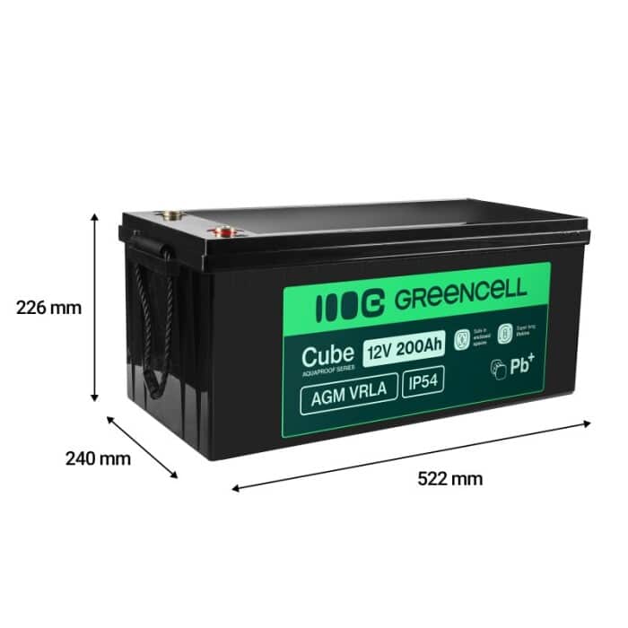 Batéria AGM VRLA 12V 200Ah Greencell IP54 2,4kWh – Obrázok 2