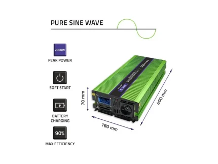 Menič napätia a nabíjačka batérie, UPS, 12V/1000W, čistý sínus – Obrázok 11