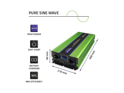 Menič napätia a nabíjačka batérie, UPS, 12V/2000W, čistý sínus – Obrázok 13