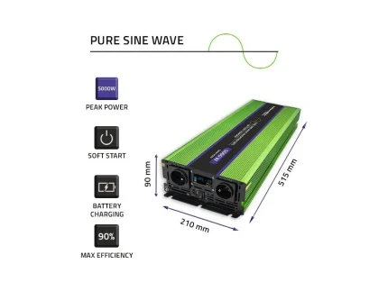 Menič napätia a nabíjačka batérie, UPS, 12V/2500W, čistý sínus – Obrázok 8