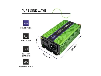 Menič napätia a nabíjačka batérie, UPS, 12V/600W, čistý sínus – Obrázok 6