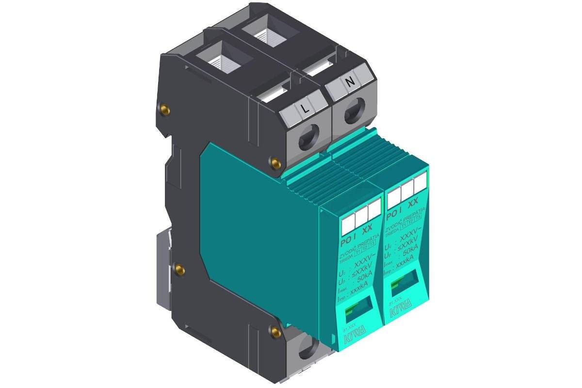 Zvodič prepätia AC T1+T2 Kiwa 81.002 2P 280V/12,5kA - predný pohľad