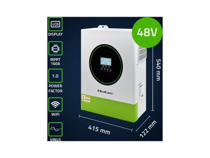 Hybridný off-grid solárny menič Qoltec 11000W | 160A | 48V | MPPT | BMS - 2