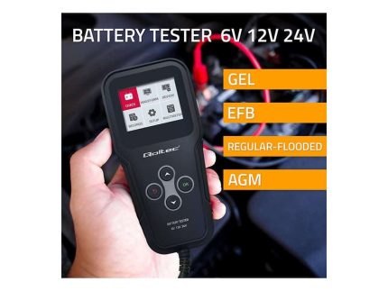 Qoltec digitálny tester batérií 3v1 s LCD| 6V | 12V | 24V | 30Ah - 200Ah České menu - info