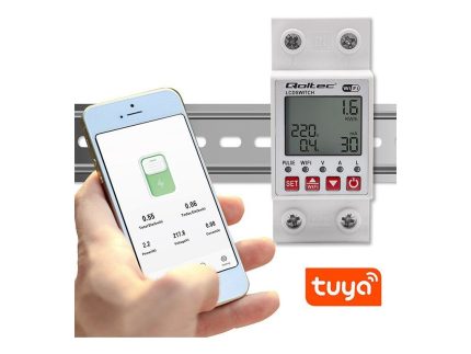 Relé 63A na DIN lištu s elektromerom Qoltec | Časovač | Tuya | Wi-Fi | LED dióda - mobilná app