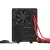 Záložný zdroj UPS Green Cell PowerCore 2000VA 1200W, čistý sínus, LCD, pre batériu 24V – zadný panel so zásuvkami a batériovými káblami